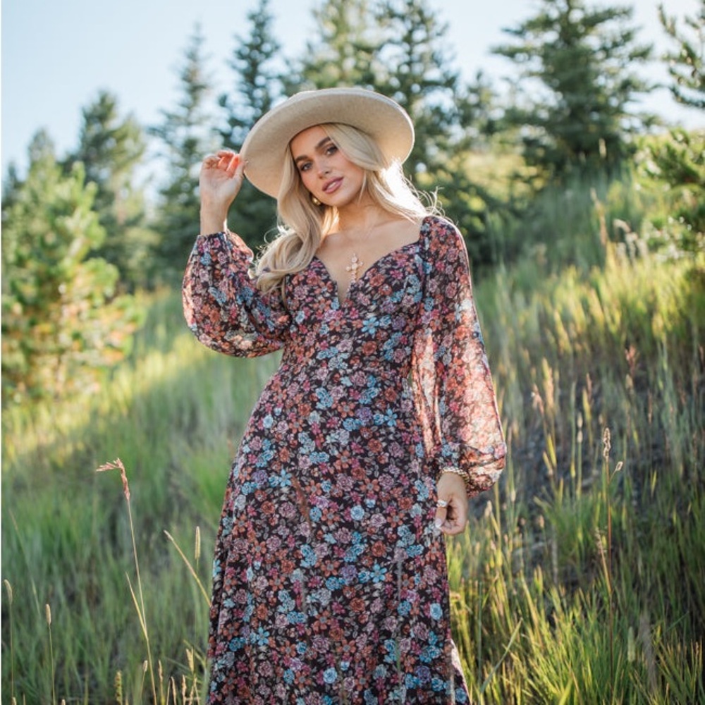 Pink Lily Multicolor Floral Long Sleeve Dress